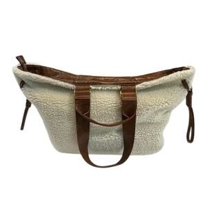 Anthropologie Cream and Brown Tote Bag